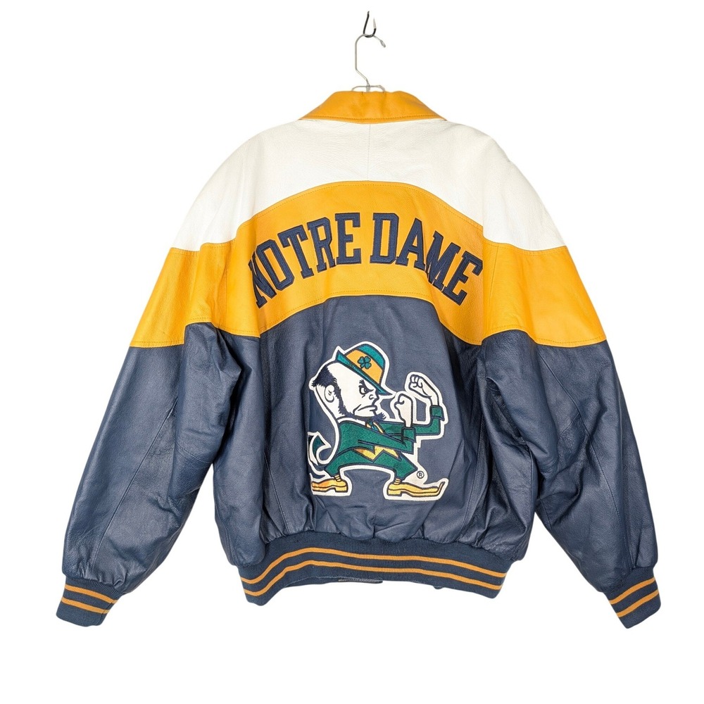 College Phase Notre Dame Fighting Irish Leather Jacket Mens 2XL Navy Gold